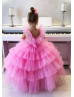 Hot Pink Tulle Tiered Flower Girl Dress